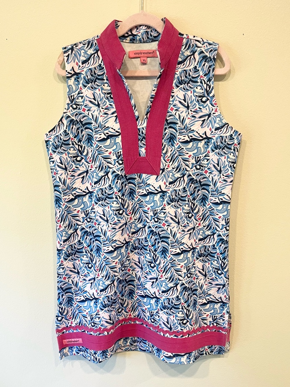 Simply Southern Blue and Pink Sleeveless V-Neck Pool Cover-Up - Picture 1 of 3